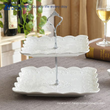 Square Shape Flower Pattern Pure White Fine Porcelain Fruit Plates For Weddings, Italian Ceramic Cake Plates